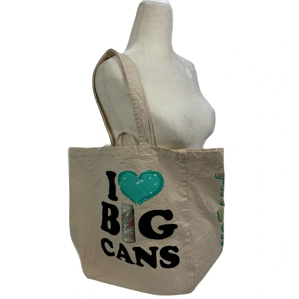 I LOVE Big Cans Arizona Canvas Tote Bag Reusable 2x Graphic Teal & Pink Hearts